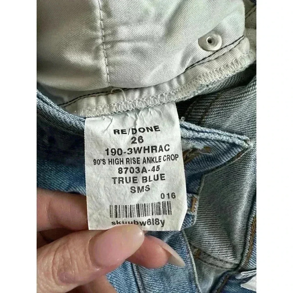 Re/Done Originals 90s High Rise Ankle Crop Jeans True Blue - Picture 8 of 8